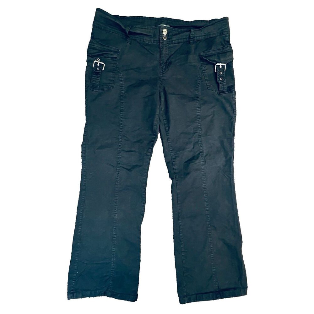 Wild Fable XL Black Cargo Utility Pants Straight Mid-rise Wide-leg Silver Buckle